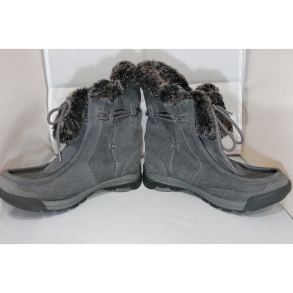Lands End Suede Gray Boots Tie Lace Winter Furry Inside sz 7B Fur Warm - Picture 6 of 7